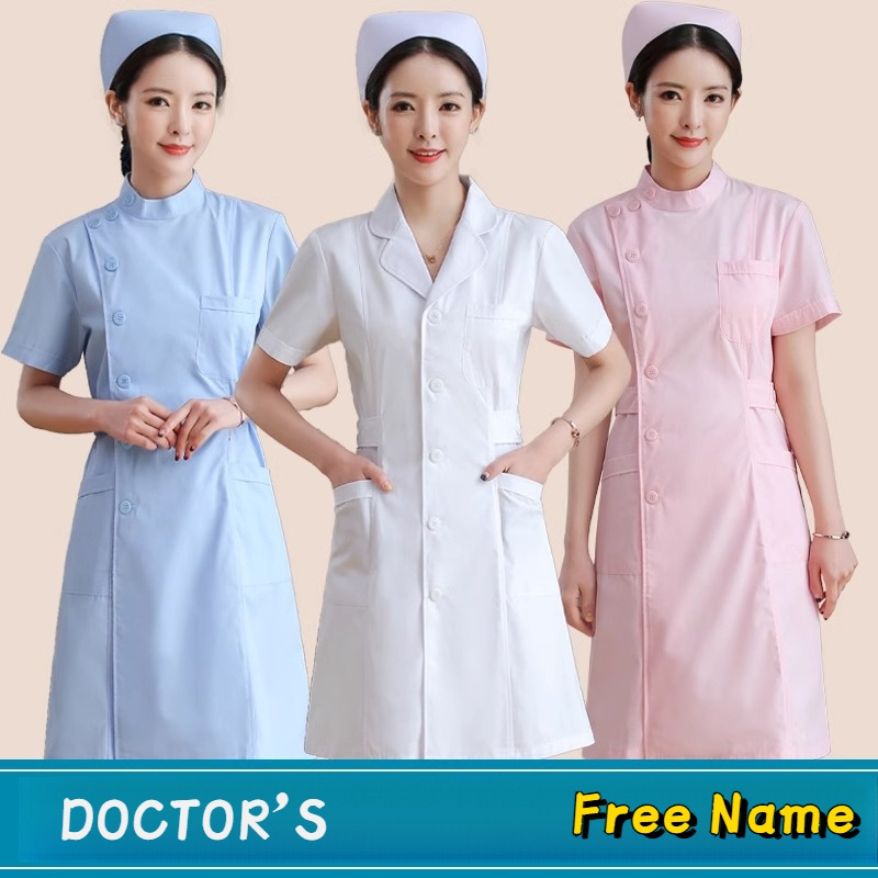 ฟรีเย็บปักถักร้อยlab Gown Lab Coatสําหรับผู้หญิงโรงพยาบาลแพทย์พยาบาลเสื้อผ้าผ่าตัดชุดทํางานพร้อมกระเป๋าหลาย