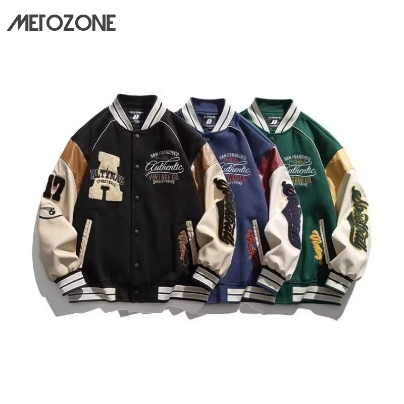 Metozone เสื้อแจ็กเก็ตเบสบอล ปักลาย สไตล์อเมริกัน แฟชั่นฤดูใบไม้ร่วง สําหรับผู้ชาย