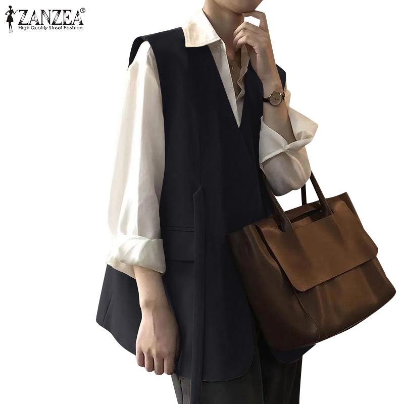 Zanzea เสื้อกล้าม คอวี แขนกุด ทรงหลวม ลําลอง หรูหรา สําหรับผู้หญิง สํานักงาน