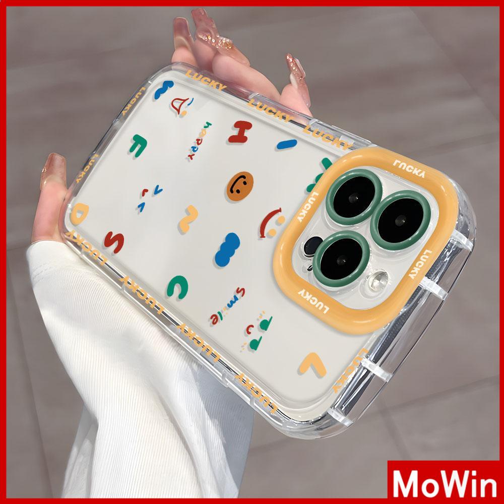 Mowin - เข้ากันได้สำหรับ เคสไอโฟน11 เคส iphone 11 15 pro max Bright Shiny ถุงลมนิรภัยใสกันกระแทก TPU อ่อน การป้องกันกล้องถ่ายภาพตัวอักษรสีที่เรียบง่ายยิ้ม เข้ากันได้กับ iphone 14 pro max 13 12 xr xs 7 8plus
