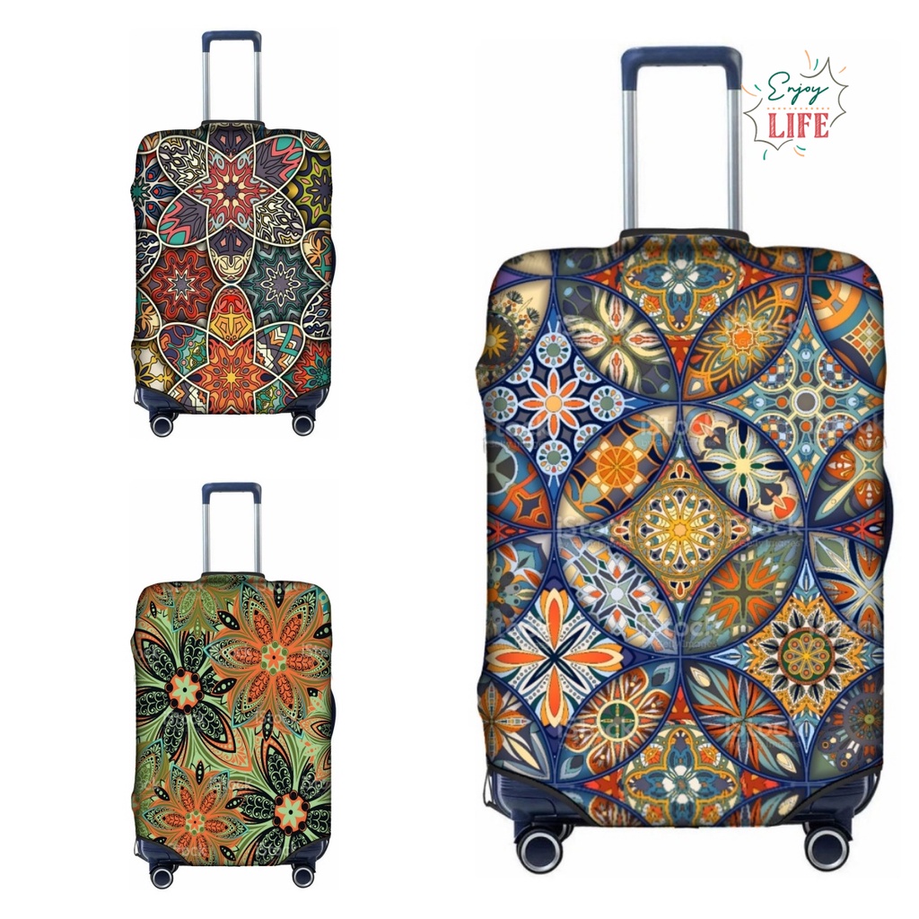 สีสัน Vintage Mandala Elements กระเป๋าเดินทาง Baggage Protector กระเป๋าเดินทางเหมาะกับ 18 "-32" กระเ