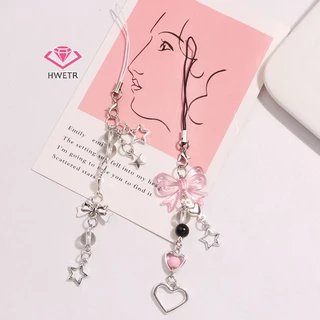 HWETR Goth Y2K โทรศัพท์ Charm Bow Heart Star พวงกุญแจจี้กระเป๋าโทรศัพท์น่ารักอุปกรณ์เสริมสําหรับสาวผู้หญิงเครื่องประดับใหม่