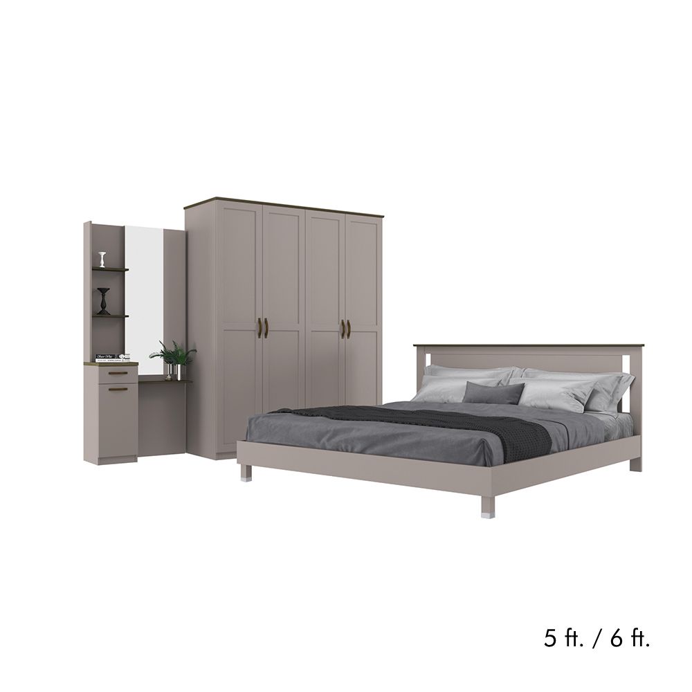 INDEX LIVING MALL ชุดห้องนอน รุ่นโรม (เตียง, ตู้เสื้อผ้า 4 บาน, โต๊ะเครื่องแป้ง) - สีโอวัลติน/เฮเซล วอลนัท