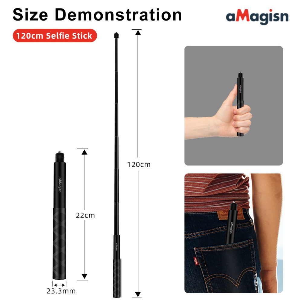 Amagisn 120 ซม.GO 3S/Ace pro2/GO3 ที่มองไม่เห็น Selfie Stick Pull-On สําหรับ Insta360 X4 /X3 Panoramic GoPro Action กล้องอุปกรณ์เสริม