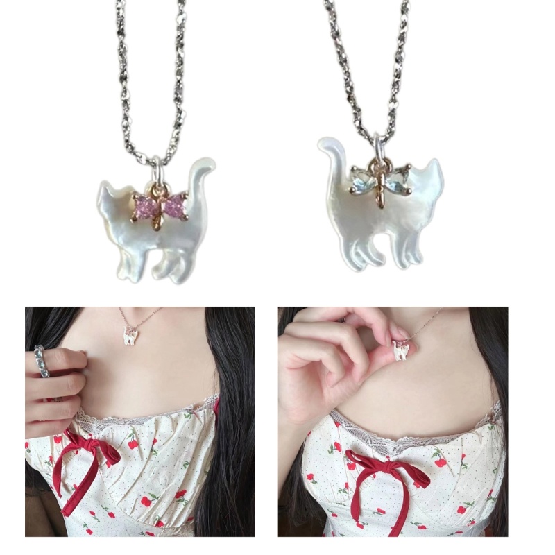 IOR สร้อยคอแฟชั่น Zircon Cat สร้อยคอผู้หญิง Collarbone Chain Minimalist Neckchain