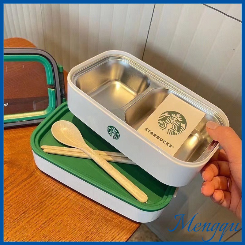 【พกพาสะดวก】กล่องเบนโตะ Starbucks 2 ชั้น ฉนวนกันความร้อน ! สแตนเลส304 ทนทาน ใส่อาหารเยอะ ได้ ใช้ไมโครเวฟได้ เหมาะสำนักงาน+นักเรียน