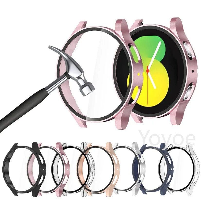 กระจก + ฝาครอบ สําหรับ Samsung Galaxy Watch 6 4 5 pro เคส 45 มม. 40 มม. 44 มม. อุปกรณ์เสริม กันตก PC กันชน ป้องกันหน้าจอ เคส
