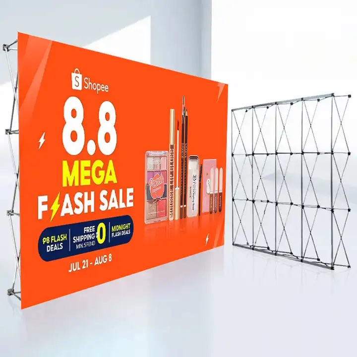 Popup Pull Frame Backdrop ขาตั้งฉากแบล็คดรอป 3x3 3x4 ฟูเฟรม(ตรง) Pop Up แบบพกพาฉากหลัง ป้ายออ ป้ายออกบูธ อุปกรณ์จัดบูธ
