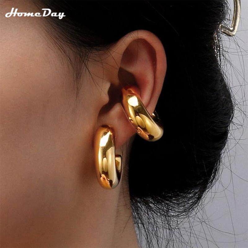 เครื่องประดับ ต่างหู แบบหนา สีทอง สไตล์พังก์ เหมาะกับของขวัญ สําหรับผู้หญิง