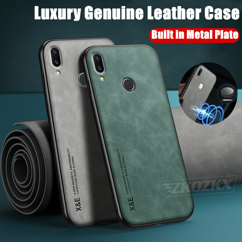 เคสหนังแกะแท้ แบบบาง พร้อมแผ่นโลหะในตัว สําหรับ Huawei Honor Play COR-L29 L09