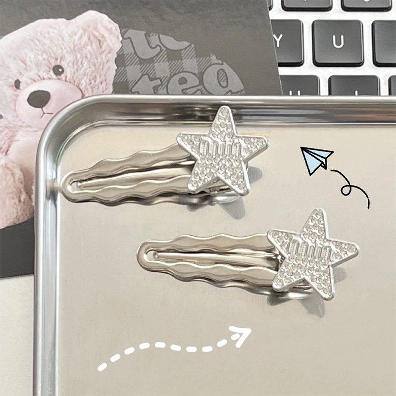 Rubuyou ซุปเปอร์แฟลชตัวอักษรดาว Bangs คลิปญี่ปุ่นเกาหลี Ins Hairpin Light หรูหราห้ามุมดาว Headdress - รูปที่ 2