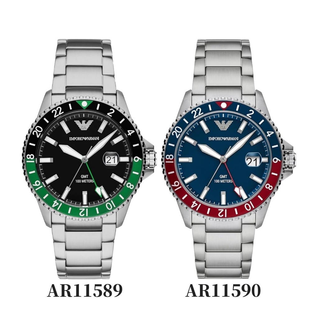 Emporio Armani GMT Dual Time Stainless Steel Watch - AR11589 AR11590 42mm