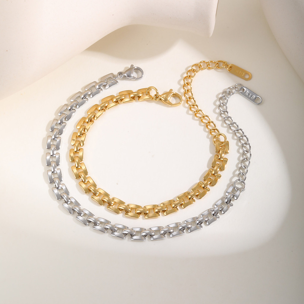 Meaeguet 18K Chain Link สร้อยข้อมือผู้หญิง,ทอง/เงินไม่ซีดจางสแตนเลสแฟชั่นเครื่องประดับ