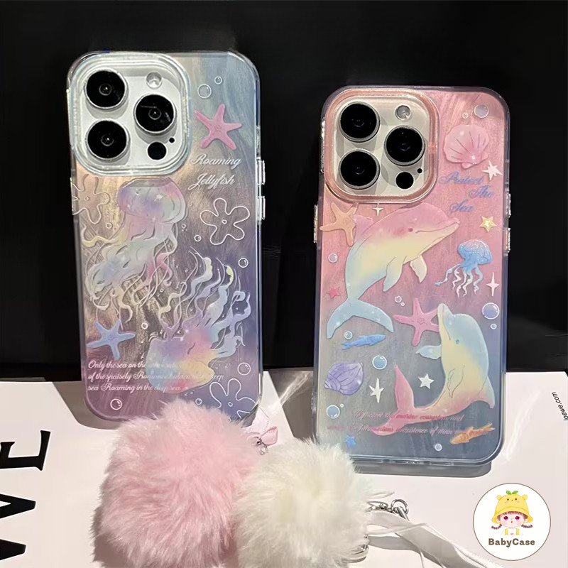 แมงกะพรุนปลาโลมาหวานสด เคส iPhone 16 11 15 13 14 12 Pro Max 7Plus 8Plus XR 16 7 8 Plus 16 11 Pro X XS MAX SE 2020
