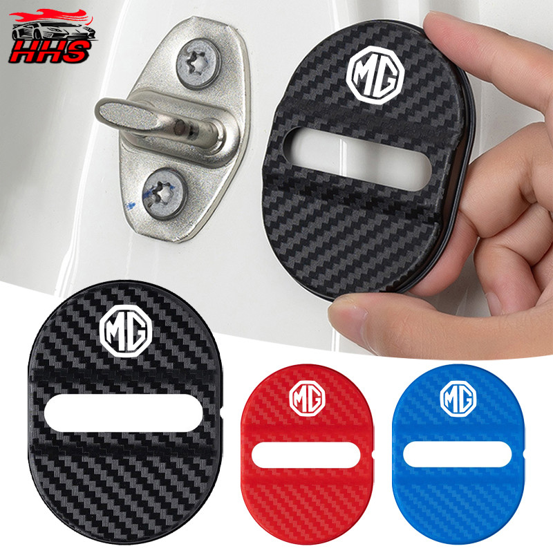 1/4 ชิ้น MG คาร์บอนไฟเบอร์รถประตูล็อคป้องกันประตูล็อค Anti Scratch อุปกรณ์เสริมสําหรับ MG HS ZS EP MG5 MG3 MG4 EV 4 5 6 GM Mulan VS HEV Extender