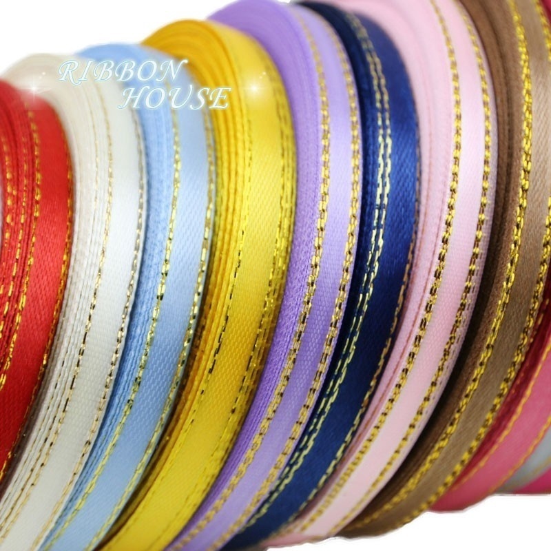 (25 หลา / ม้วน) ริบบิ้น กว้าง 6 มม. สีทอง ของขวัญ เค้ก เบเกอรี่ บรรจุภัณฑ์ ริบบิ้น โบว์ ทําด้วยมือ ผลิต