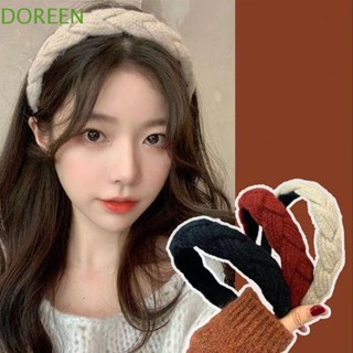 Doreen ที่คาดผมถักเปีย แฟชั่นน่ารัก เรียบง่าย สําหรับเด็กผู้หญิง แต่งหน้า สีพื้น ที่คาดผม ผ้าขนสัตว์ ที่คาดผมผู้หญิง