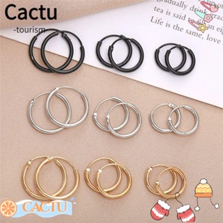 Cactu เครื่องประดับต่างหูห่วง สีทอง สไตล์ฮิปฮอป