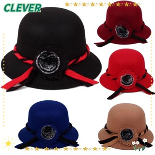 Clever หมวกผ้าขนสัตว์ ทรงโดม ลายดอกไม้ สีพื้น สไตล์เรโทร ฤดูใบไม้ร่วง ฤดูหนาว สําหรับผู้หญิง