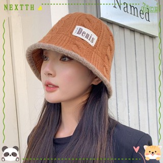 Nextth หมวกบักเก็ต ผ้าถัก ให้ความอบอุ่น ระบายอากาศ สีพื้น แฟชั่นฤดูหนาว สําหรับผู้หญิง