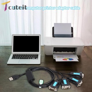 Tcuteit ชุดชิปอะแดปเตอร์ PL2303 4 พอร์ต USB เป็น RS-232 9-Pin DB9 ตัวผู้