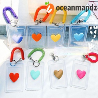 Oceanmapdz ผู้หญิง การ์ด ปก, หัวใจรัก พร้อมพวงกุญแจ ใส การ์ด ถือ, สร้างสรรค์ พลาสติก สไตล์เกาหลี ยืดหยุ่น สายคล้อง เข้าถึง การ์ด เคสป้องกัน ของขวัญ