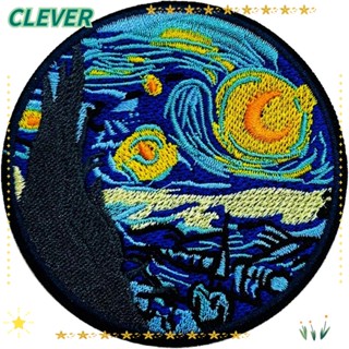 Clever แผ่นแพทช์ ปักลาย Van Gogh Starry Night ขนาด 7.7 ซม. สําหรับรีดติดเสื้อ