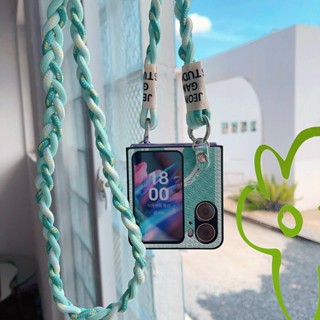 เคส Case for OPPO Find N2 Flip เคสโทรศัพท์มือถือหนัง ฝาพับ พร้อมสายคล้องคอ สีเขียว สําหรับ Crossbody Necklace Strap Lanyard Cord String เคสฝาพับ เคสเปิดปิด ซองมือถือ เคสหนัง เคสและซองมือถือ ฝาพับหนัง