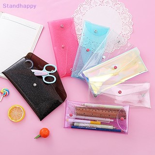 Standhappy กระเป๋าเครื่องสําอาง กระเป๋าดินสอ แบบใส แต่งกลิตเตอร์ สไตล์เกาหลี สําหรับเด็กผู้หญิง