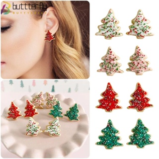 Buttterfly ต่างหูสตั๊ด อะคริลิค รูปเค้กคริสต์มาส สีแดง สีเขียว