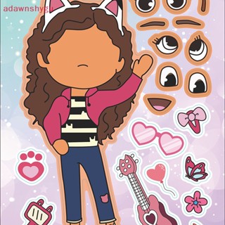 Adagu สติกเกอร์ปริศนา ลายการ์ตูน Gabbys Dollhouse Make A Face DIY เพื่อการเรียนรู้ สําหรับแม่ และลูก 6 แผ่น