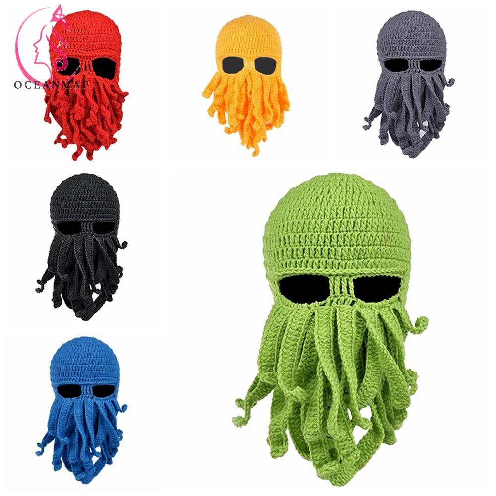 ถักหมวก,เคราฮาโลวีนหมวกไหมพรม,แฟชั่นโครเชต์Tentacleเต็มใบหน้าปกWindproofหมวกสกีกีฬากลางแจ้ง