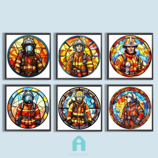 ภาพวาดปักเพชร ทรงกลม ลาย Fireman 5D DIY สําหรับตกแต่งบ้าน [Acelit.th]