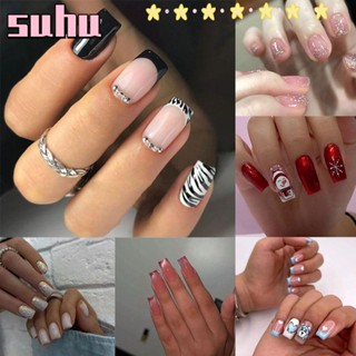 Suhuhd เล็บปลอม กลิตเตอร์ สีชมพูออโรร่า ถอดออกได้ DIY