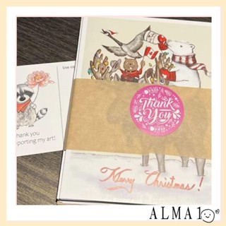 Alma การ์ดกระดาษ ทรงสี่เหลี่ยม ลายสัตว์น่ารัก DIY สําหรับงานปาร์ตี้คริสต์มาส