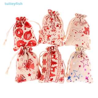 【tuilieyfish】ถุงของขวัญคริสต์มาส ผ้าลินิน แบบผูกเชือก 10*14 ซม. สําหรับใส่เครื่องประดับ ลูกอม ปาร์ตี้คริสต์มาส ปีใหม่ 1 ชิ้น【IH】