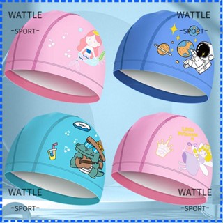 Wattle หมวกว่ายน้ํา พิมพ์ลายการ์ตูน แต่งจับจีบ ป้องกันผมยาว อุปกรณ์เสริม สําหรับสระว่ายน้ํา
