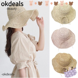 Okdeals หมวกปีกกว้าง ลําลอง กันแดด เหมาะกับเดินชายหาดกลางแจ้ง แฟชั่นสําหรับผู้หญิง