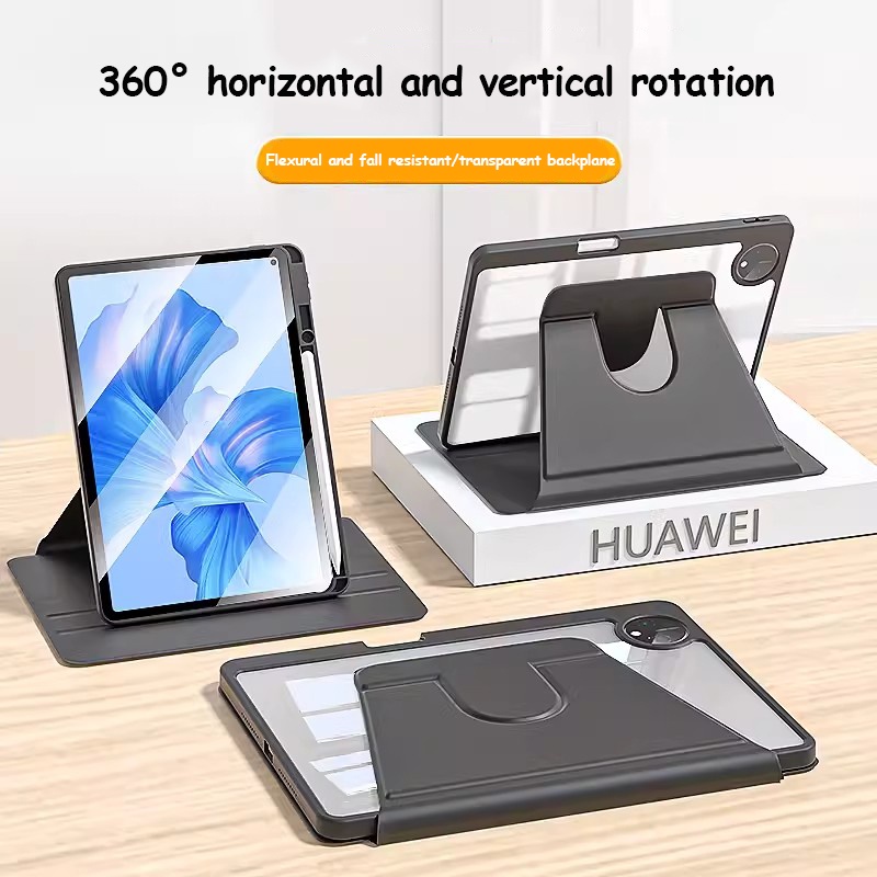เคสอะคริลิคใส แบบแข็ง หมุนได้ 360 องศา พร้อมช่องใส่ดินสอ สําหรับ Huawei MatePad Pro 13.2 นิ้ว 2023 Pro 12.6 11.5 Air 11.5 11 Honor Pad 8 12 V8 Pro MagicPad13