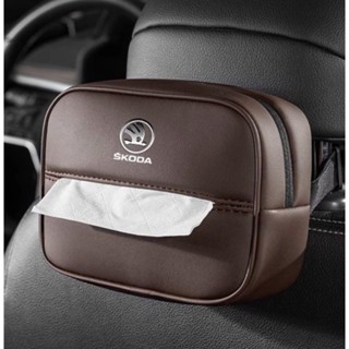 SKODA LOGO tissue box car seat back-mounted paper bag armrest box sundries storage leather bag