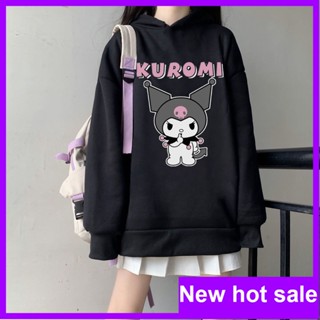 เสื้อกันหนาวแขนยาว มีฮู้ด ผ้าฟลีซ แบบหนา พิมพ์ลาย Kuromi น่ารัก สไตล์ญี่ปุ่น เหมาะกับฤดูใบไม้ร่วง และฤดูหนาว สําหรับผู้หญิง 2023