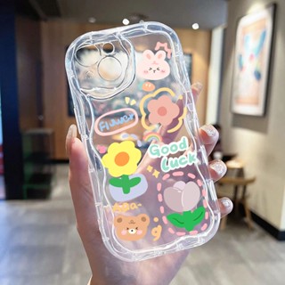 ภาพประกอบน่ารัก ขอบคลื่นโปร่งใส เเคสโทรศัพท์ Compatible for iPhone 11 14 13 12 15 Pro Max 7 8 14 Plus XR XS Max SE 2020