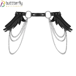 Buttterfly เข็มขัดหนัง PU แต่งปีกนางฟ้า ปรับขนาดได้ อุปกรณ์เสริมคอสเพลย์ ฮาโลวีน สําหรับผู้หญิง