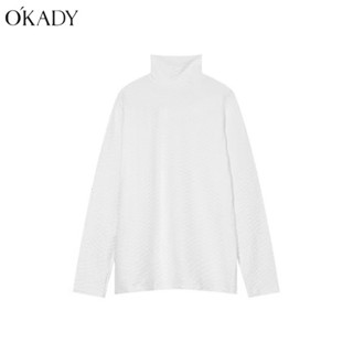 OKADY เสื้อยืดลําลอง แขนยาว คอเต่า ทรงหลวม สีพื้น แฟชั่นฤดูใบไม้ร่วง สําหรับผู้ชาย