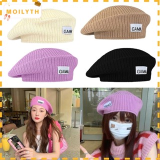 Moilyth หมวกเบเร่ต์ถัก หมวกเบเร่ต์ หมวกเบเร่ต์ นิ่ม อบอุ่น แฟชั่นฝรั่งเศส หนา หมวกบีนนี่ ฤดูใบไม้ร่วง ฤดูหนาว