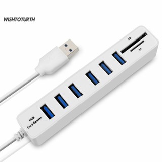 ☼Wt อะแดปเตอร์ฮับอ่านการ์ด USB 20 SD TF 6 พอร์ต สําหรับคอมพิวเตอร์ แล็ปท็อป