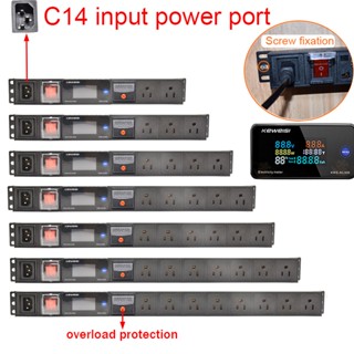 Pdu รางปลั๊กไฟ โวลต์มิเตอร์ แอมมิเตอร์ มิเตอร์วัดไฟ อินพุต C14 ซ็อกเก็ต US 2-13 ป้องกันไฟโหลดเกิน