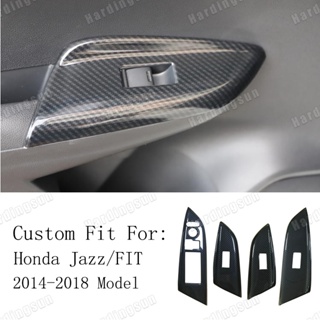 ขอบปุ่มสวิตช์หน้าต่างรถยนต์ คาร์บอนไฟเบอร์ สําหรับ Honda Jazz/FIT 4 ชิ้น 2014 2015 2016 2017 2018 2 รู