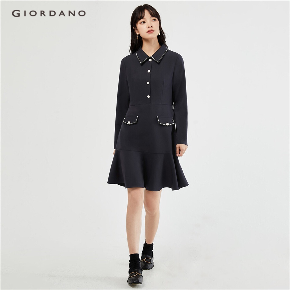 GIORDANO WOMEN Contrast color edge collar fishtail dress 18463009