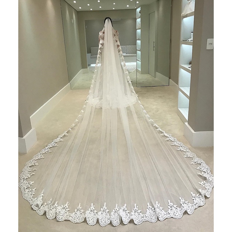 ผ้าคลุมหน้าเจ้าสาวแบบ Cathedral One Layer Tulle ขนาด 5 เมตร พร้อมหวี สำหรับงานแต่งงาน